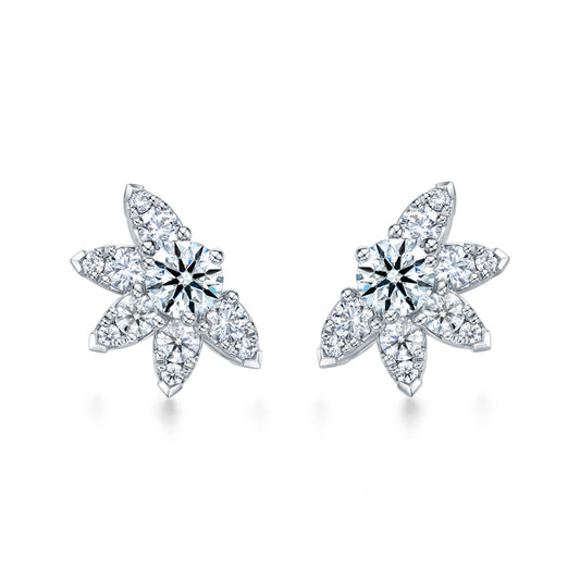 Maharaja Collection Aerial Sunburst Diamond Stud Earrings in 18K White Gold (1.28ctw)
