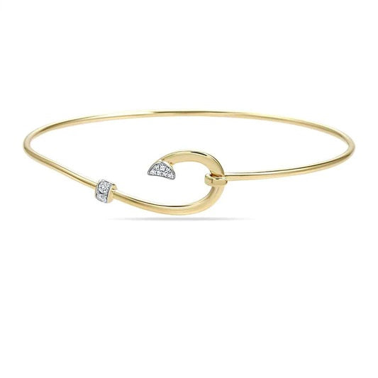 Maharaja Collection Round Diamond Flexible Fish Hook Bangle Bracelet in 14K Yellow Gold (0.08tdw)
