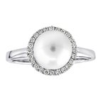 Maharaja Collection Pearl & Diamond Halo Ring in 14K White Gold (0.10ctw)