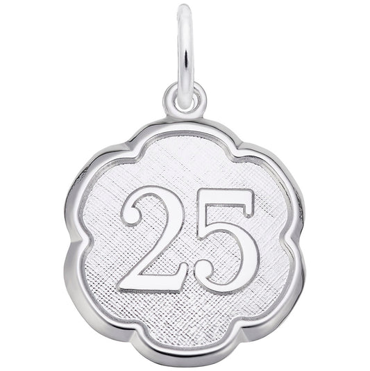 Maharaja Collection Scalloped Disc Charm with Number 25 in Sterling Silver