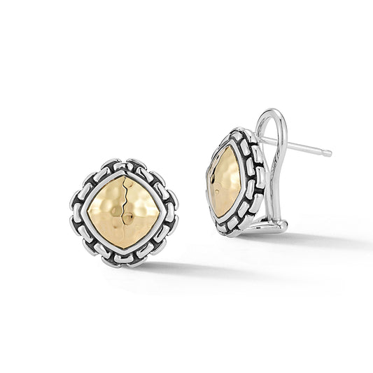 Maharaja Collection Square Hammered Stud Earrings in Sterling Silver and 14K Gold