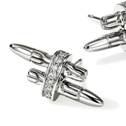 Spear Diamond Pave Stud Earrings in Silver (0.12ct)