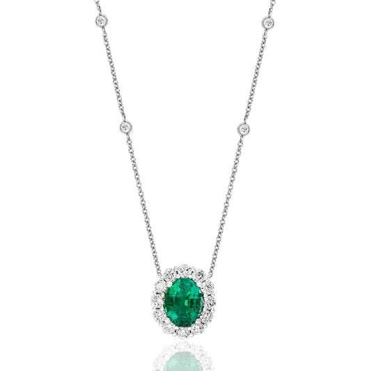 Maharaja Collection Emerald and Diamond Pendant Necklace in 18K White Gold (4.70ctw)