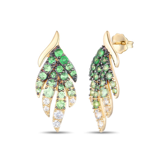 Maharaja Collection Forest Tsavorite OmbrΓ© and Vanilla Sapphire Earrings in 14K Yellow Gold (1.73ct)