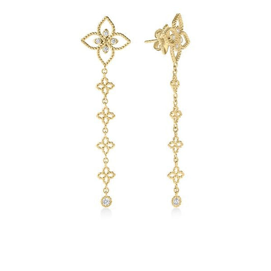 Maharaja Collection Diamond Flower Dangle Earrings in 18K Yellow Gold (0.13ctw)