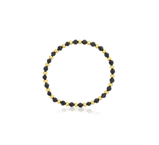 Maharaja Collection Round Black Agate and Gold Filled Beads Bracelet in Gold Filled