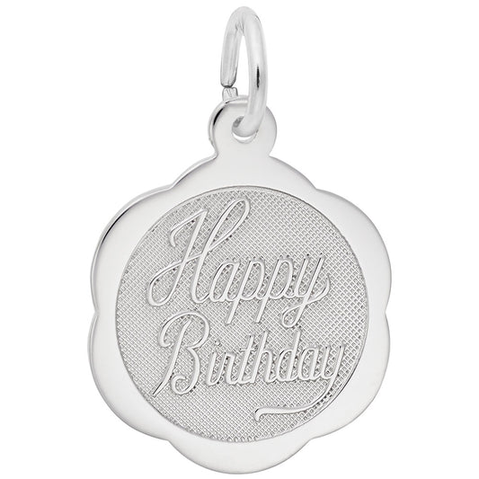 Maharaja Collection HAPPY BIRTHDAY Scalloped Disc Charm in Sterling Silver