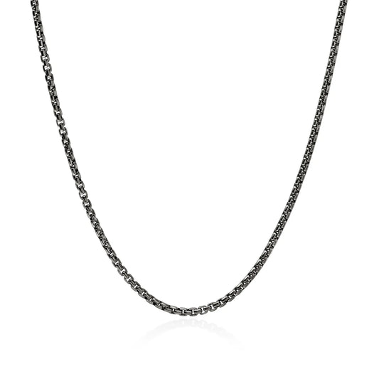 Chains Box 2.7mm Box Chain Necklace with Satin Matte Black Rhodium, Size 22 in Sterling Silver
