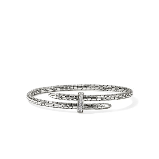Spear Diamond Pave Bypass 4mm Flex Cuff Bracelet, Size M in Silver (0.16ct)