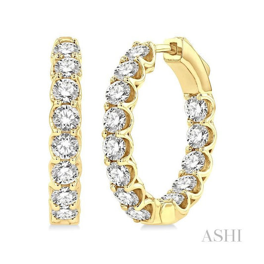 Maharaja Collection Round In/Out Small Hoop Earrings in 14K Yellow Gold (3.00tcw)