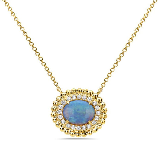 Maharaja Collection Round Diamond and Opal Necklace in 14K Yellow Gold (1.08ctw)