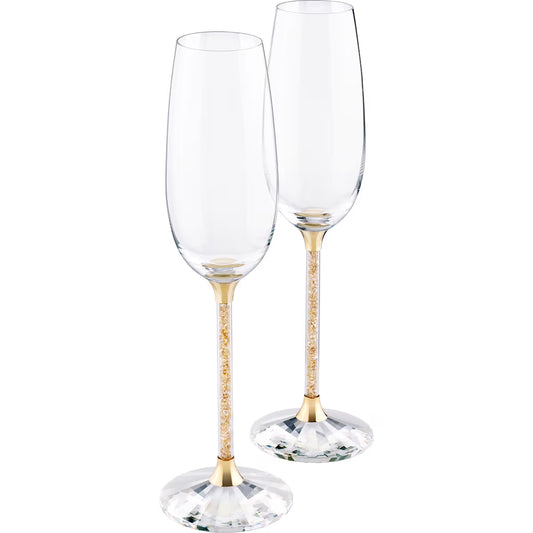 Maharaja Collection Swarovski Crystalline Toasting Flutes in Gold-Coated Metal with Golden Shadow Crystals (Set of 2)