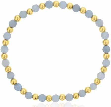 Maharaja Collection Alternating 4mm Aquamarine and Gold Filled Bead Bracelet in Gold Filled