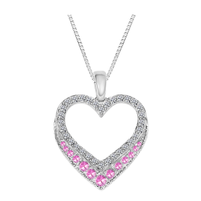 Maharaja Collection Heart Pendant with Created White and Pink Sapphire on 18-in Box Chain in Sterling Silver