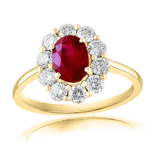 Maharaja Collection Ruby and Diamond Halo Ring in 14K Yellow Gold (1.59ctw)