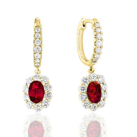 Maharaja Collection Ruby and Diamond Halo Earrings in 18K Yellow Gold (1.95ctw)