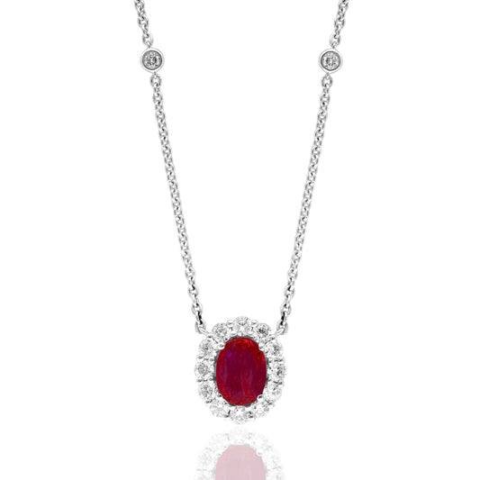 Maharaja Collection Round Ruby and Diamond Pendant Necklace in 18K White Gold (1.92tcw)
