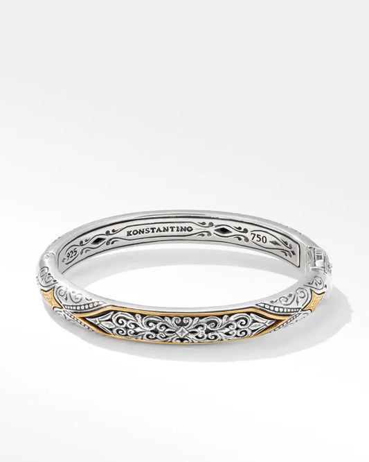 Konstantino "1993" Sterling Silver & 18kt Yellow Gold Closed Hinge Bangle