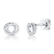 Maharaja Collection Diamond Love Knot Circle Stud Earrings in 14K White Gold (0.09tdw)