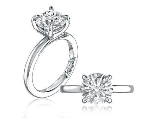 Maharaja Collection Solitaire Semi-Mount Engagement Ring with Round Diamond Center Stone in 14K White Gold (2ct)