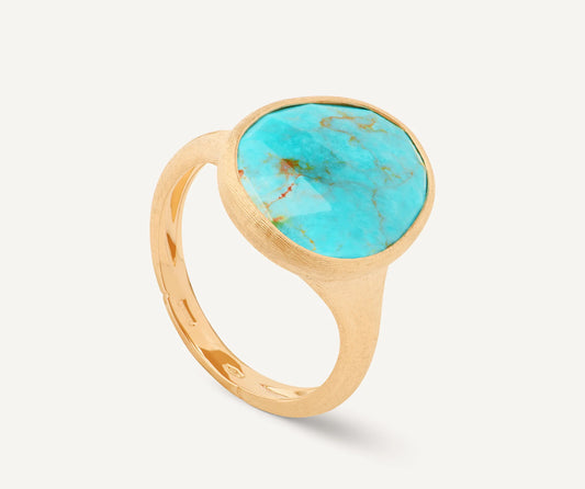 Maharaja Collection Lunaria Mexican Turquoise Bezel Ring in 18K Yellow Gold