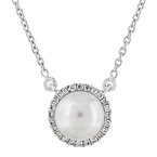 Maharaja Collection Pearl and Diamond Halo Necklace in 14K White Gold (2.36ctw)