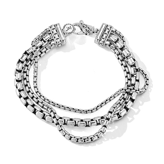 Maharaja Collection Triple Strand Box Chain Bracelet in Sterling Silver (Size M)