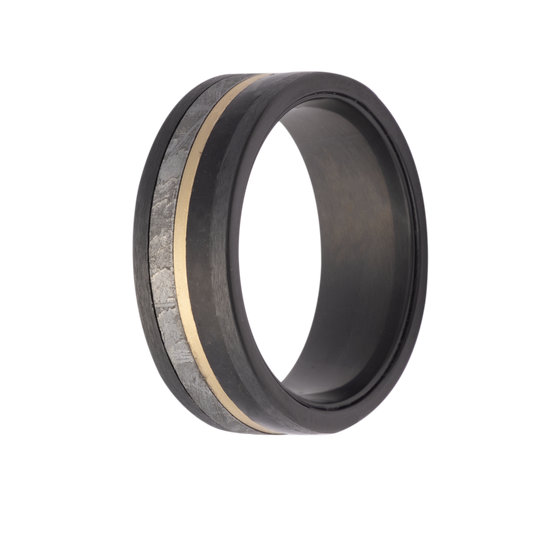 Maharaja Collection Megalodon Collection Decorative Ring with Meteorite and Megalodon Inlay in 14K Yellow Gold (8mm)