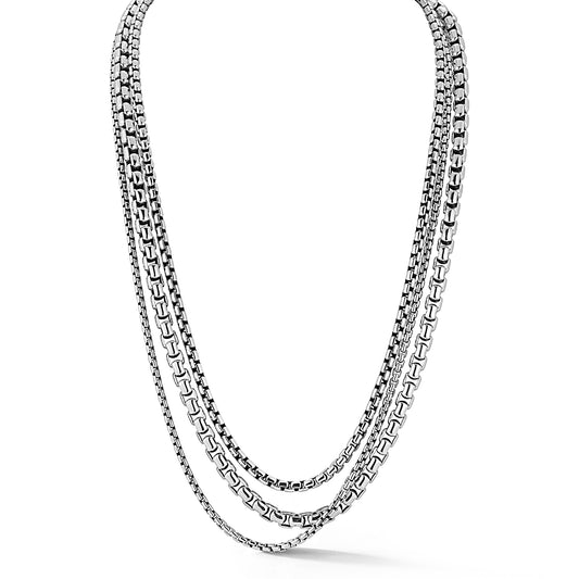 JAI Sterling Silver Triple Strand Box Chain Necklace, Size 16"+4"L