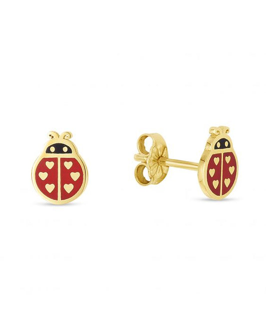 Maharaja Collection Ladybug Enamel Earrings in 14K Gold