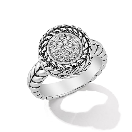 Maharaja Collection Diamond Box Chain Ring in Sterling Silver (Size 7)