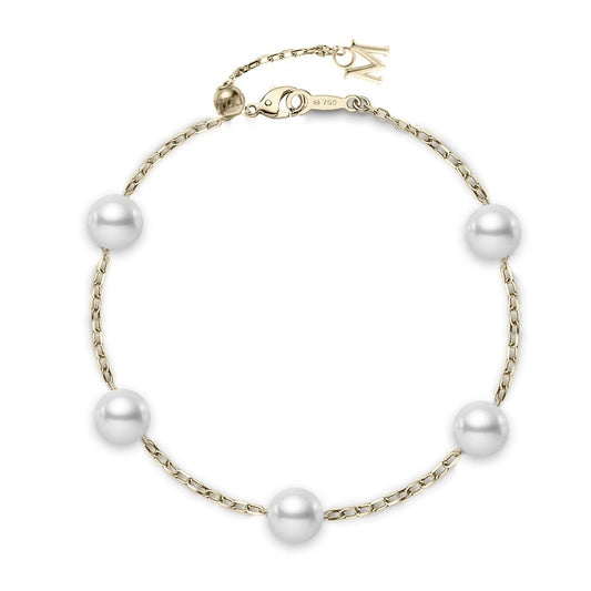 Maharaja Collection Round Akoya Cultured Pearl Station Bracelet with Adjustable Chain in 18K Yellow Gold (5.5mm, 6.0mm)