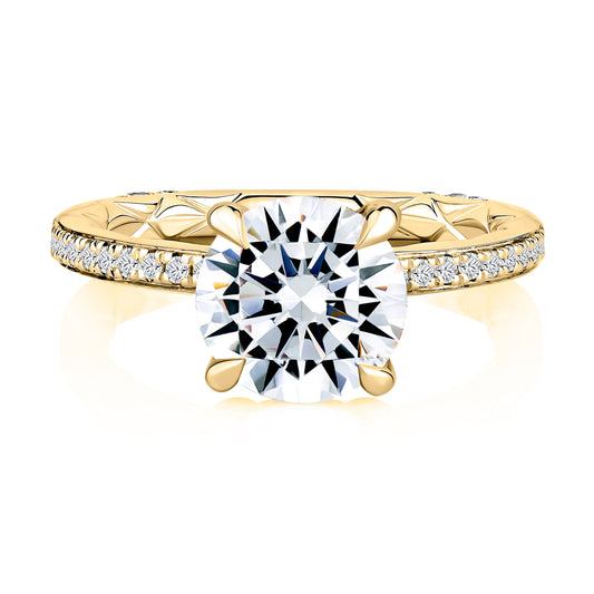 Maharaja Collection Round Semi-Mount Halo Engagement Ring with Round Diamonds in 14K Yellow Gold (3.12ctw)