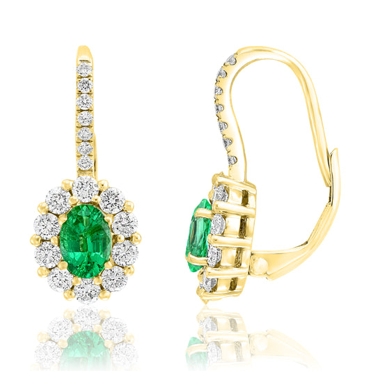 Maharaja Collection Emerald and Diamond Halo Earrings in 18K Yellow Gold (1.72ctw)