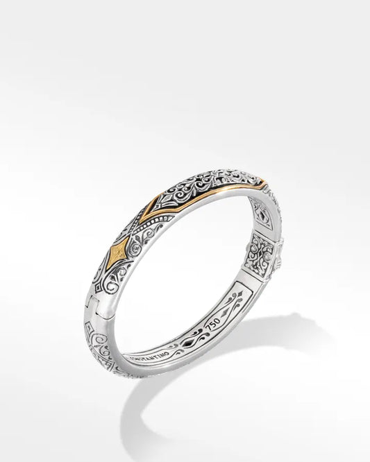 Konstantino "1993" Sterling Silver & 18kt Yellow Gold Closed Hinge Bangle