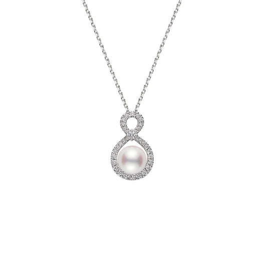 Mikimoto Ruyi Akoya Cultured Pearl and Diamond Pendant in 18K White Gold (0.21ct)