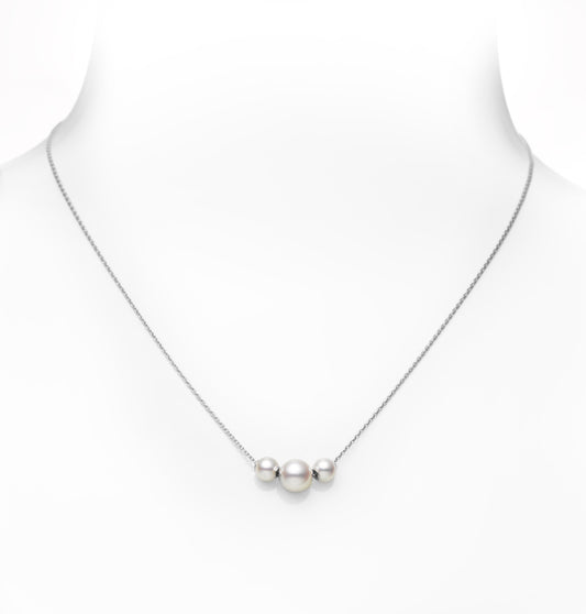 Mikimoto Round Pearl Pendant Necklace with Ayoy A+1 Pearl and 2 Pearls in 18K White Gold