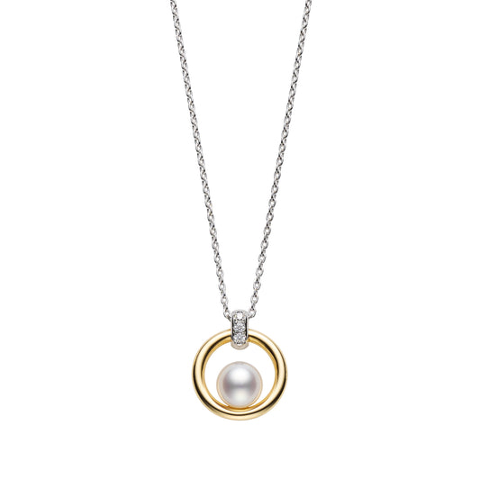 Mikimoto Akoya Cultured Pearl Circle Pendant in 18K Two Tone Gold (0.02ct)