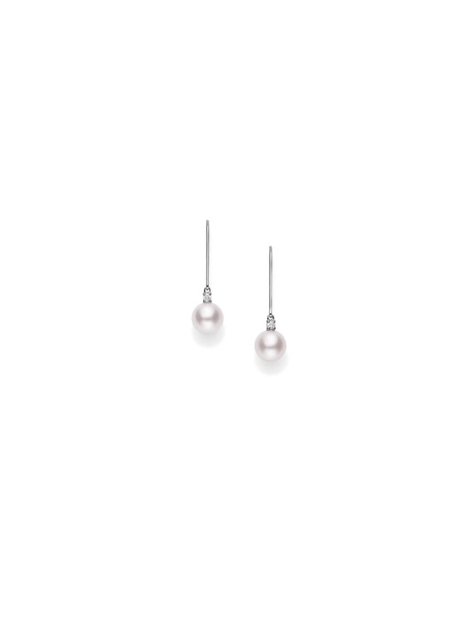 Mikimoto Akoya Drop Pearl Earrings in 18K White Gold (0.06tdw)