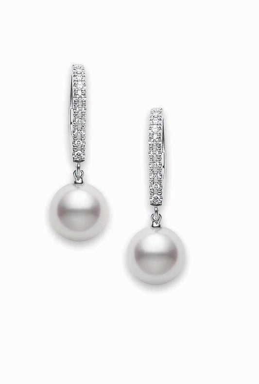 Mikimoto Akoya Cultured Pearl Lever Back Earrings in 18K White Gold (0.08ct)