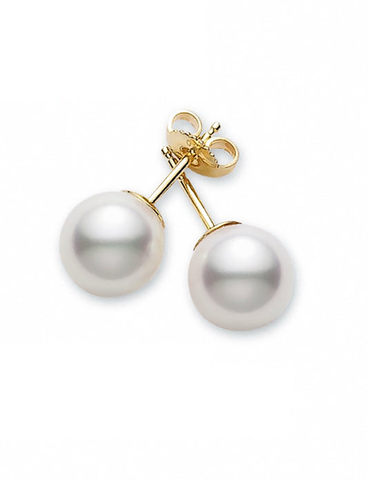 Mikimoto Akoya Pearl Stud Earrings in 18K Yellow Gold (A+ Quality)