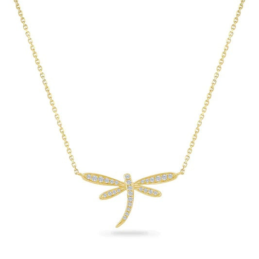 Maharaja Collection Dragonfly Necklace with 0.14ct Diamond in 14K Gold (0.14tdw)