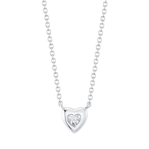 Maharaja Collection Bezel-Set Diamond Heart Necklace in 14K White Gold (0.08ct)