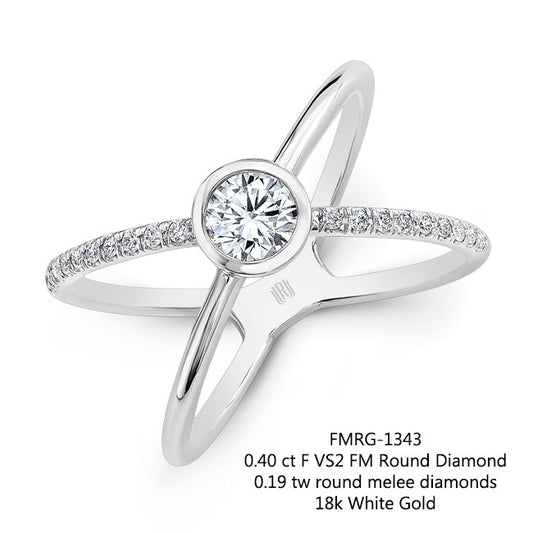 Maharaja Collection Round Diamond Engagement Ring with Melee Diamonds in 18K White Gold (0.76ctw)
