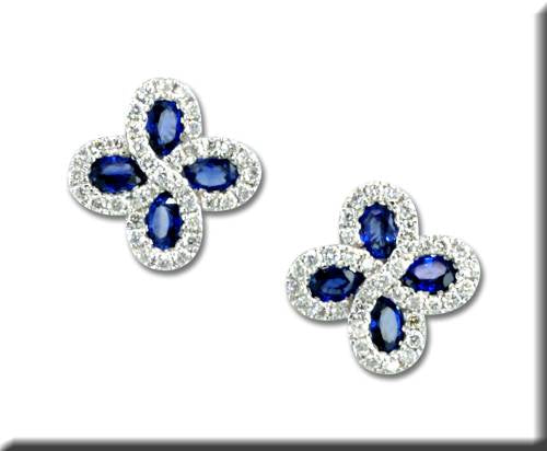 Maharaja Collection Round Diamond and Sapphire Drop Earrings in 14K White Gold (0.78ct)