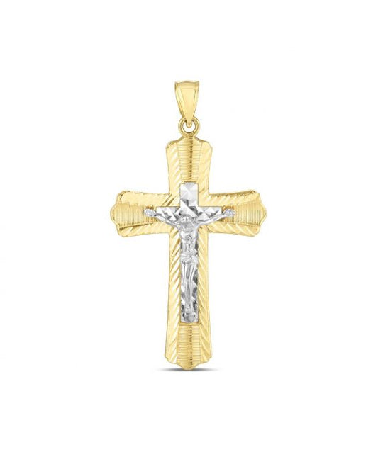 Maharaja Collection Textured Crucifix Pendant in 14K Yellow Gold