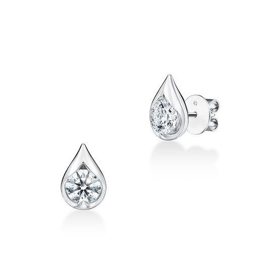 Maharaja Collection Hearts on Fire LU Droplet Round Diamond Stud Earrings in 18K White Gold (1.07ctw)