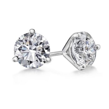 Maharaja Collection Round Diamond Martini Stud Earrings in 14K White Gold (0.98tcw)