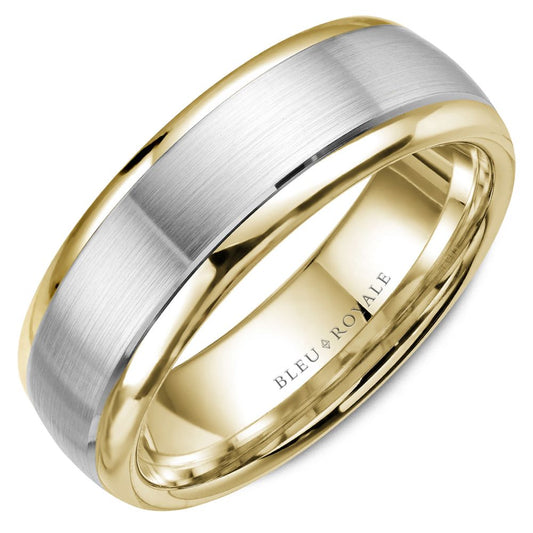 Maharaja Bleu Royale Two Tone Gold Men's Wedding Band Sandpaper Top High Polish Edges 6mm Wide Size 10 in 14K Gold