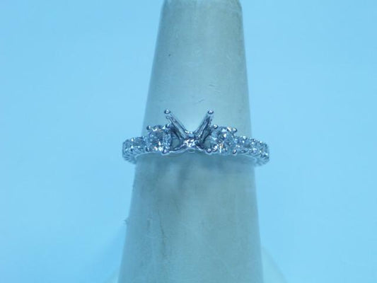 Maharaja Collection Round Diamond Semi-Mount Engagement Ring with VSSI/GH Accents in 18K White Gold (1.06tcw)
